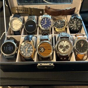 Fossil Watch Set with Black, Brown, and Silver Accents